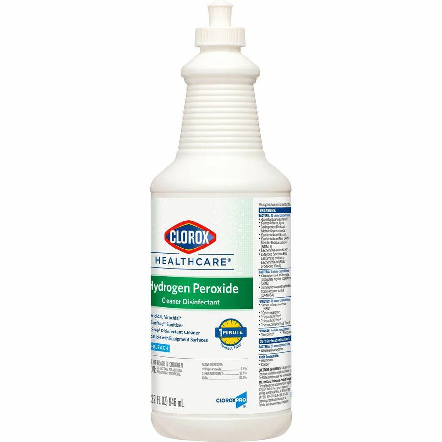 Clorox Healthcare Pull-Top Hydrogen Peroxide Cleaner Disinfectant - Ready-To-Use - 32 fl oz (1 quart) - 6 / Carton - Disinfectant - Clear. Picture 19
