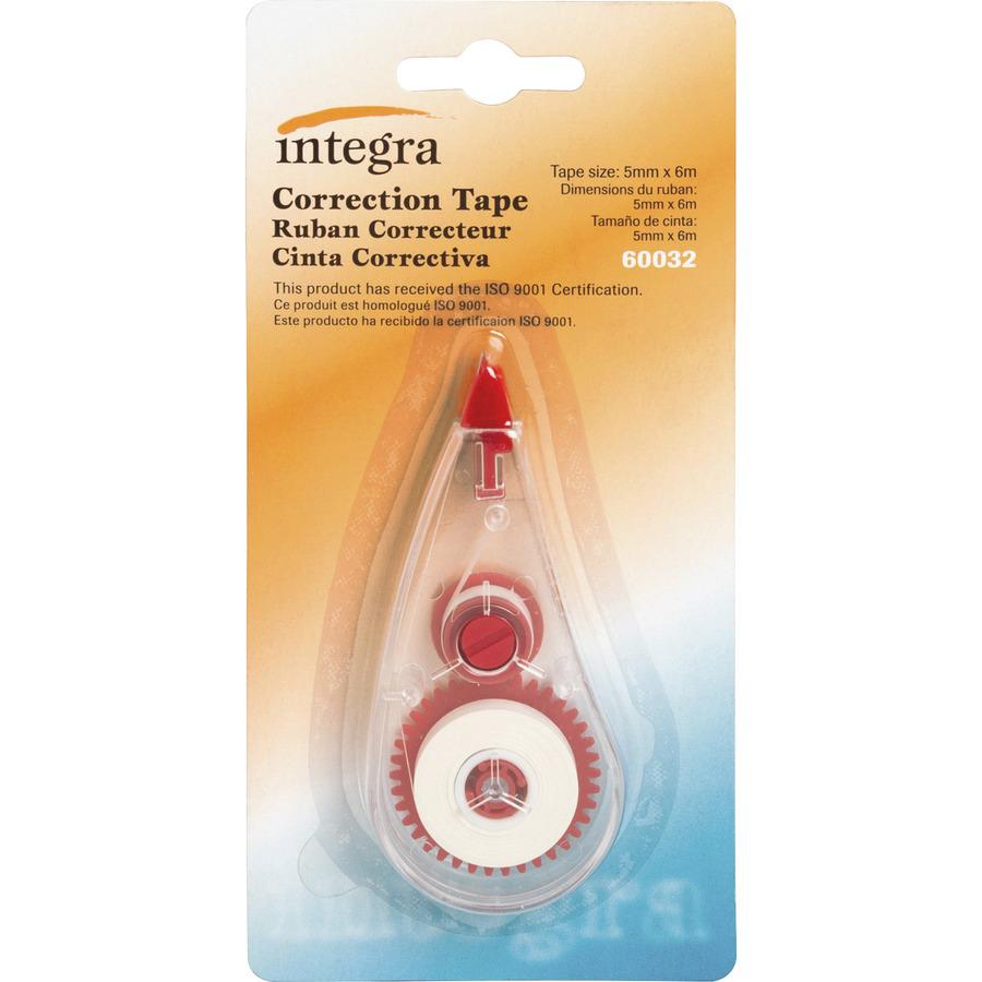 Integra White Correction Tape - 0.20" Width x 19.69 ft Length - White TapeWhite Dispenser - Non-refillable - 12 / Box - White. Picture 6