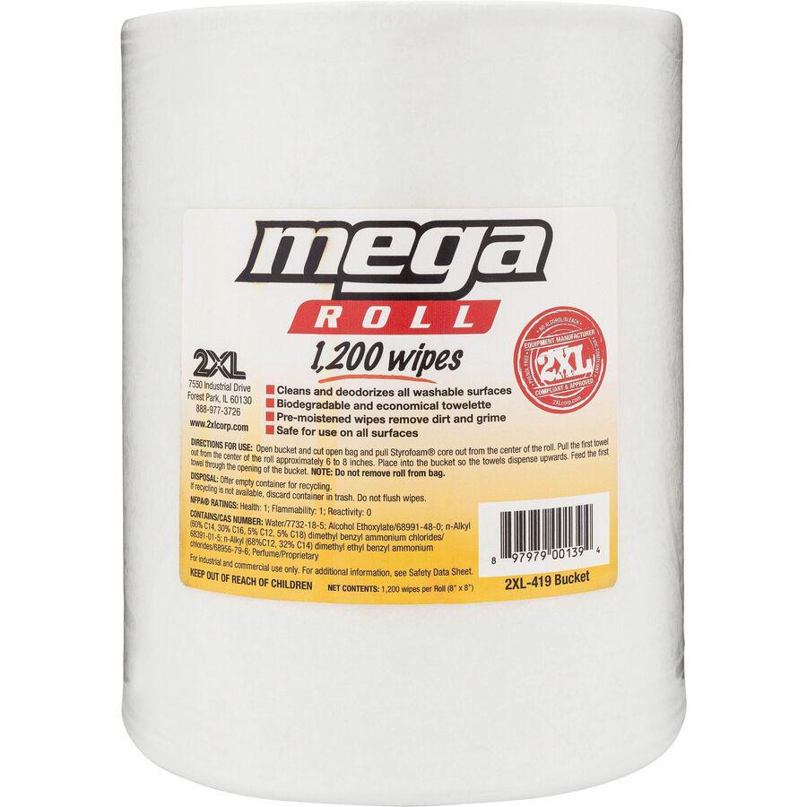 2XL Mega Roll Wipes Refill - 1200 / Roll - 2 / Carton - Phenol-free, Alcohol-free, Bleach-free, Perforated - White. Picture 2