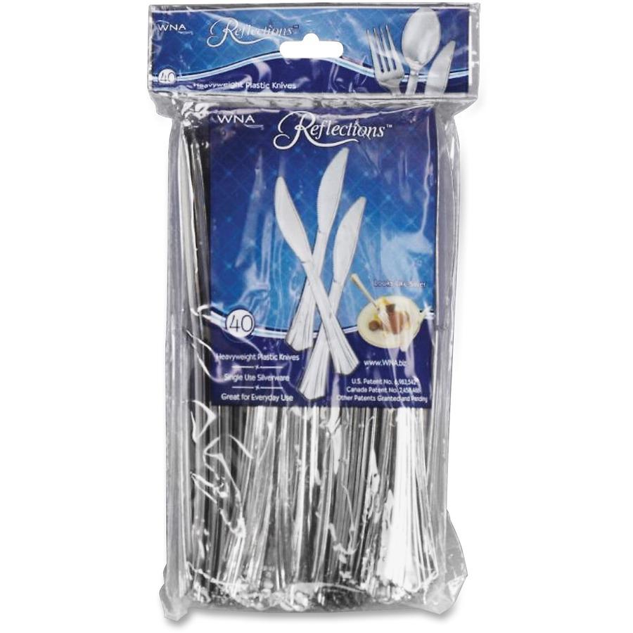 Comet Reflections Bagged Plastic Cutlery - 320/Carton - Knife - Plastic - Silver. Picture 3