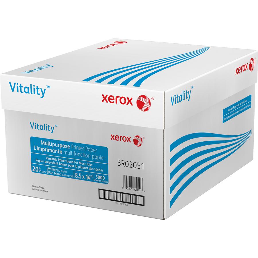 Xerox Vitality Multipurpose Printer Paper - White - 92 Brightness - 8 1/2" x 14" - 20 lb Basis Weight - Smooth - 10 / Carton - White. Picture 2