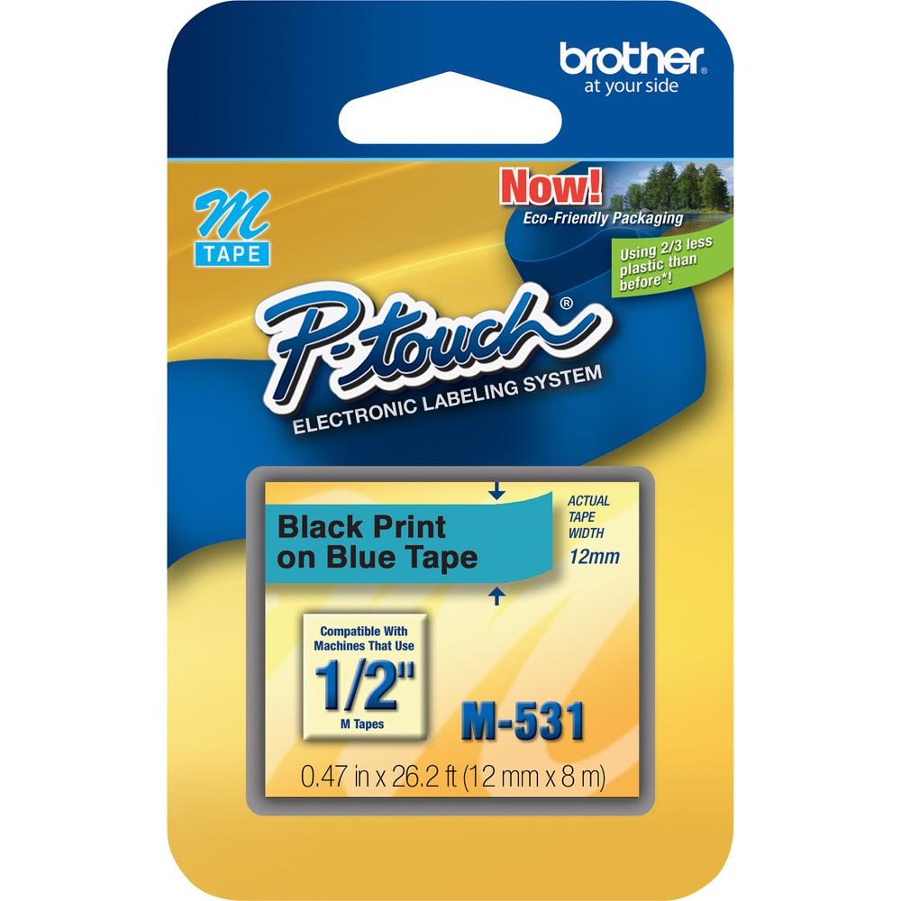 Brother P-touch Nonlaminated M Series Tape Cartridge - 1/2" Width x 26 1/5 ft Length - Rectangle - Blue, Black - 3 / Bundle - Non-laminated, Self-adhesive. Picture 3