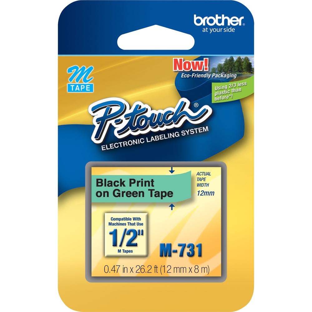 Brother P-touch Nonlaminated M Series Tape Cartridge - 1/2" Width x 26 1/5 ft Length - Rectangle - Direct Thermal - Black, Green - 3 / Bundle. Picture 4