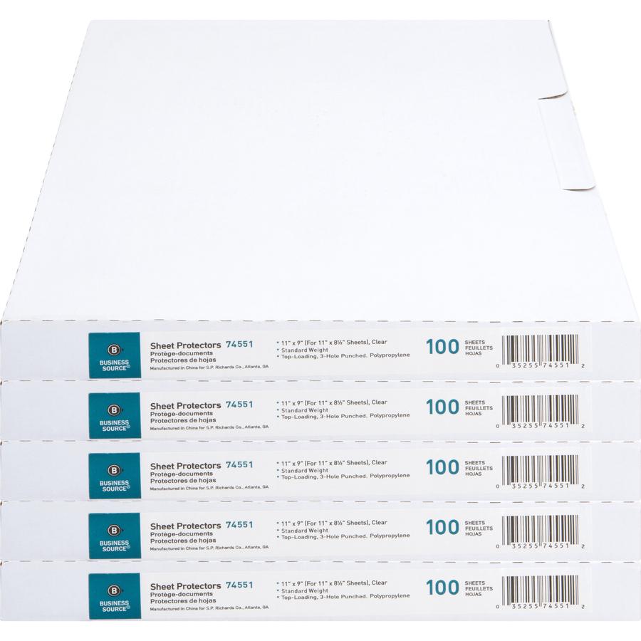Business Source Top-Loading Poly Sheet Protectors - For Letter 8 1/2" x 11" Sheet - 3 x Holes - Ring Binder - Top Loading - Rectangular - Clear - Polypropylene - 500 / Carton. Picture 6