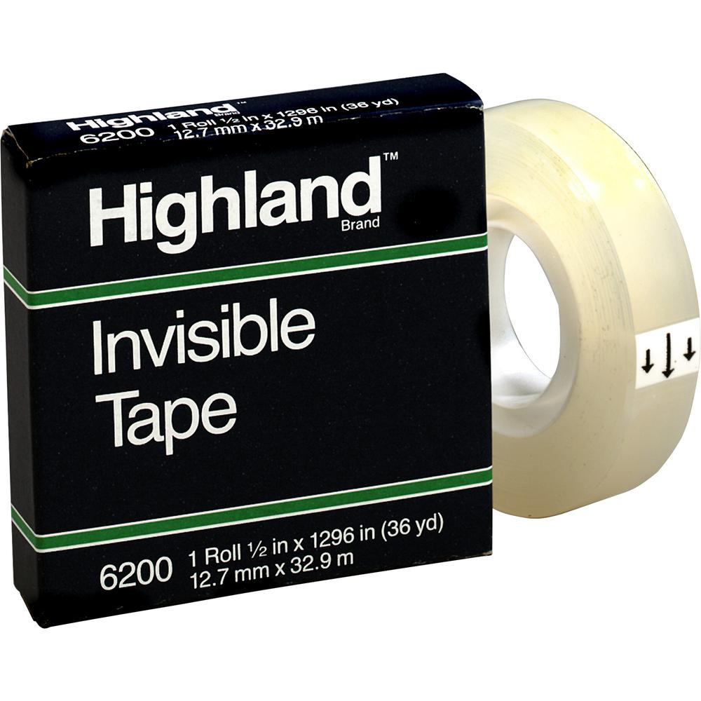 Highland 1/2"W Matte-finish Invisible Tape - 36 yd Length x 0.50" Width - 1" Core - For Mending, Splicing, Holding - 12 / Box - Matte - Clear. Picture 3