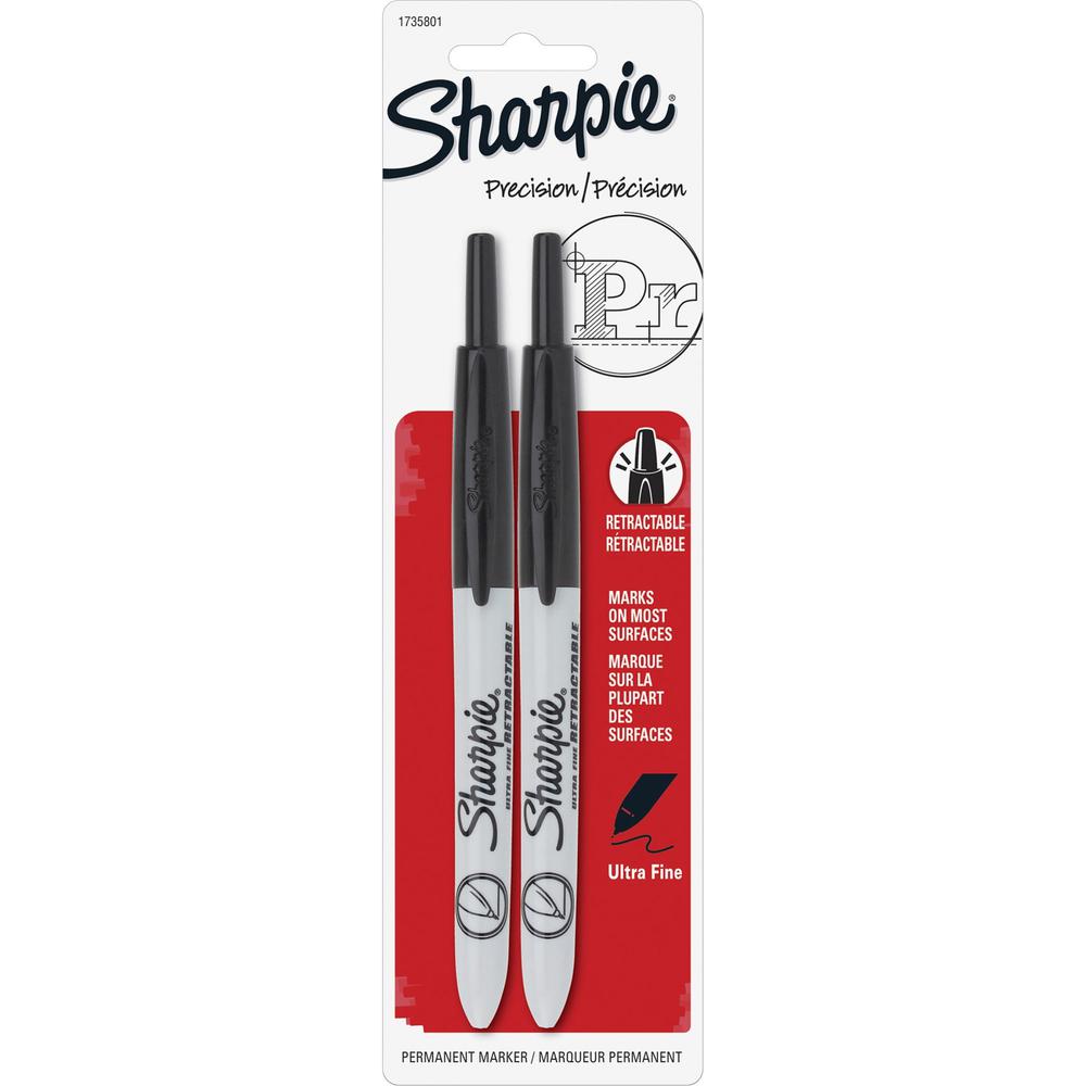 Sharpie Retractable Ultra-Fine Point Permanent Markers - Ultra Fine Marker Point - Retractable - Black - 6 / Box. Picture 2