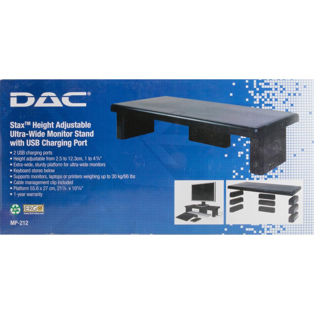DAC Stax Ergonomic Height Adjustable Ultra Wide Monitor Stand - 66 lb Load Capacity - 4.8" Height x 22" Width x 10.5" Depth - Plastic - Black - TAA Compliant. Picture 2