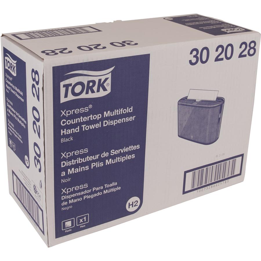 TORK Xpress Countertop Multifold Hand Towel Dispenser - Multifold Dispenser - 7.9" Height x 12.7" Width x 4.6" Depth - Plastic - Black - Compact, Lockable - 1. Picture 3