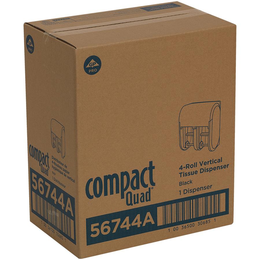 Compact 4-Roll Quad Coreless High-Capacity Toilet Paper Dispenser - Coreless Dispenser - 6000 x Sheet, 12000 x Sheet - 13.3" Height x 11.8" Width x 6.9" Depth - Black - Lockable - 1 / Carton. Picture 2