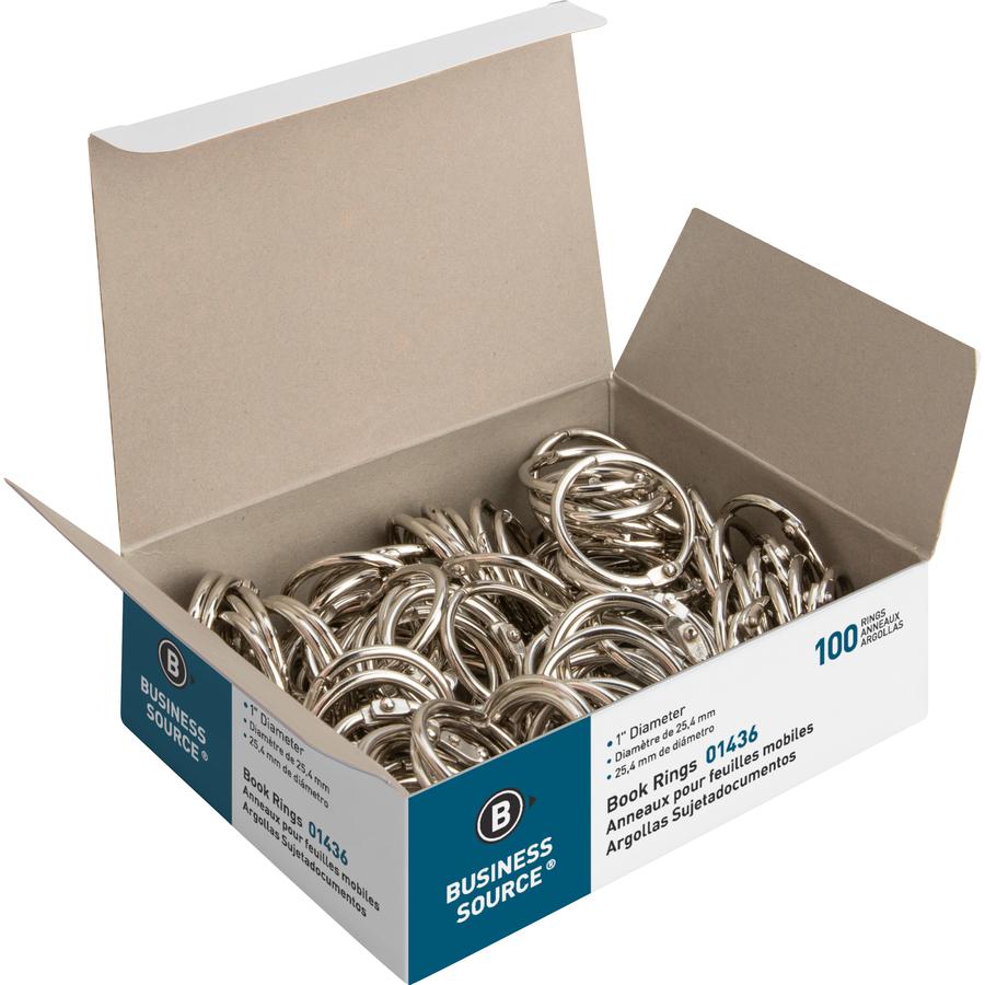 Business Source Standard Book Rings - 1" Diameter - Silver - Nickel Plated - 100 / Box. Picture 5
