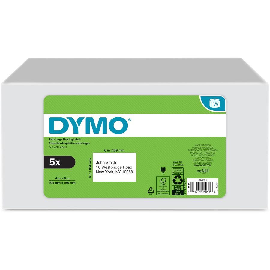 Dymo LabelWriter 4XL Label Printer Label Roll - 4" Width x 6" Length - Rectangle - Direct Thermal - White - Plastic - 220 / Pack - Water Resistant. Picture 2
