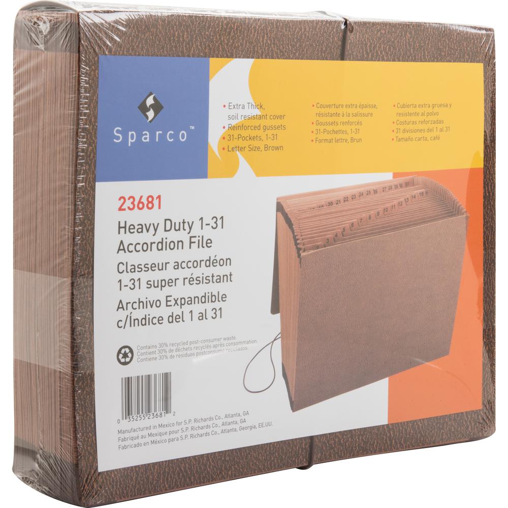 Business Source Letter Recycled Expanding File - 8 1/2" x 11" - 31 Pocket(s) - Brown - 30% Recycled - 1 Each. Picture 2