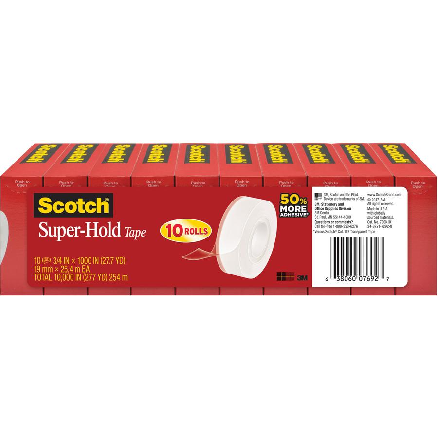 Scotch Super-Hold Tape - 27.78 yd Length x 0.75" Width - 10 / Pack - Clear. Picture 3