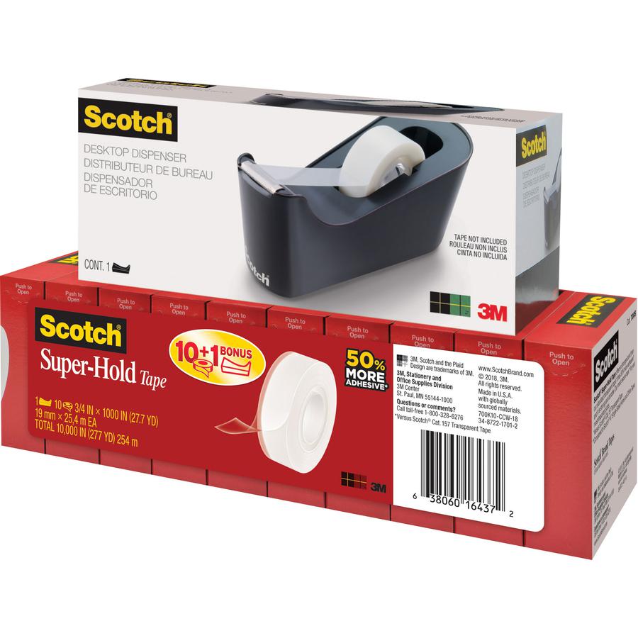 Scotch Super-Hold Tape - 27.78 yd Length x 0.75" Width - Dispenser Included - 10 / Pack - Clear. Picture 2