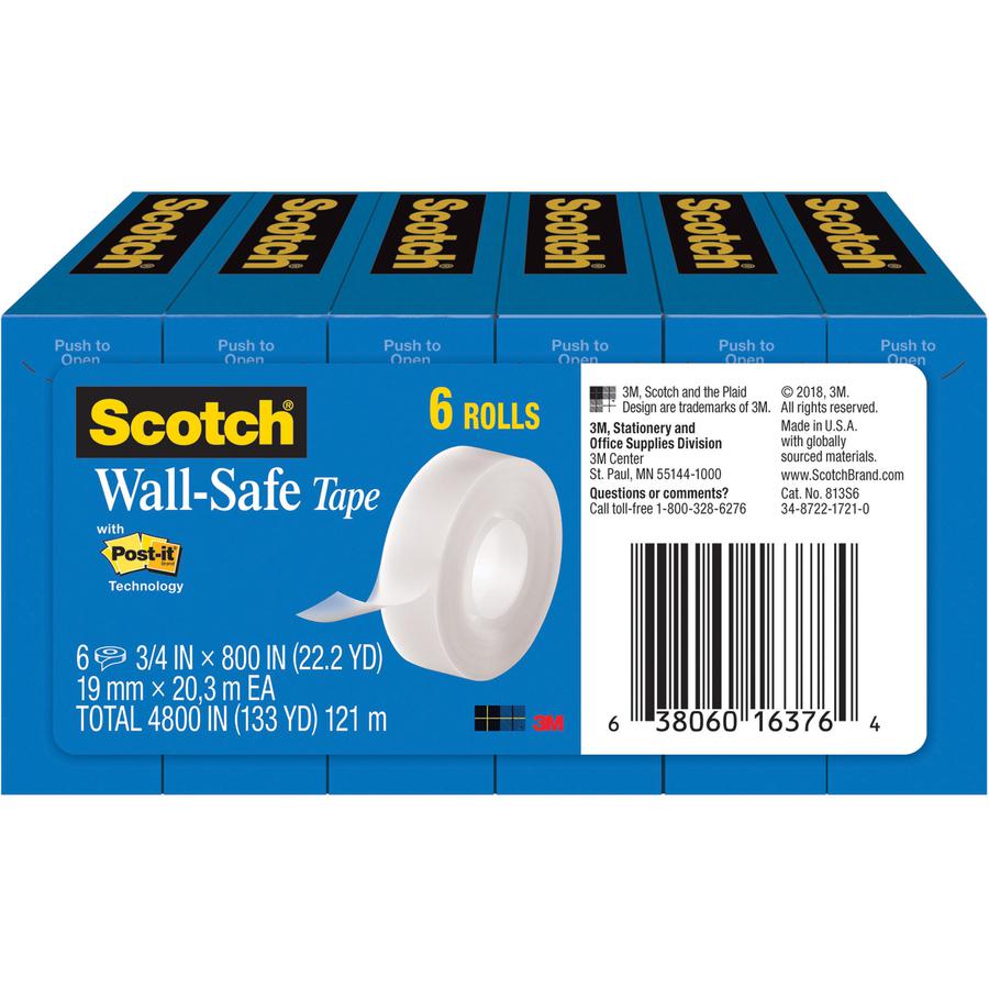 Scotch Wall-Safe Tape - 22.22 yd Length x 0.75" Width - 6 / Pack - Translucent. Picture 3