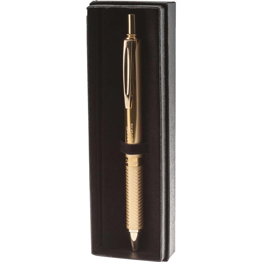 Pentel EnerGel Alloy Gel Ink Retractable Pen - Medium Pen Point - 0.7 mm Pen Point Size - Refillable - Retractable - Black Liquid Gel Ink Ink - Gold Aluminum Alloy Barrel - Metal Tip - 1 Each. Picture 3