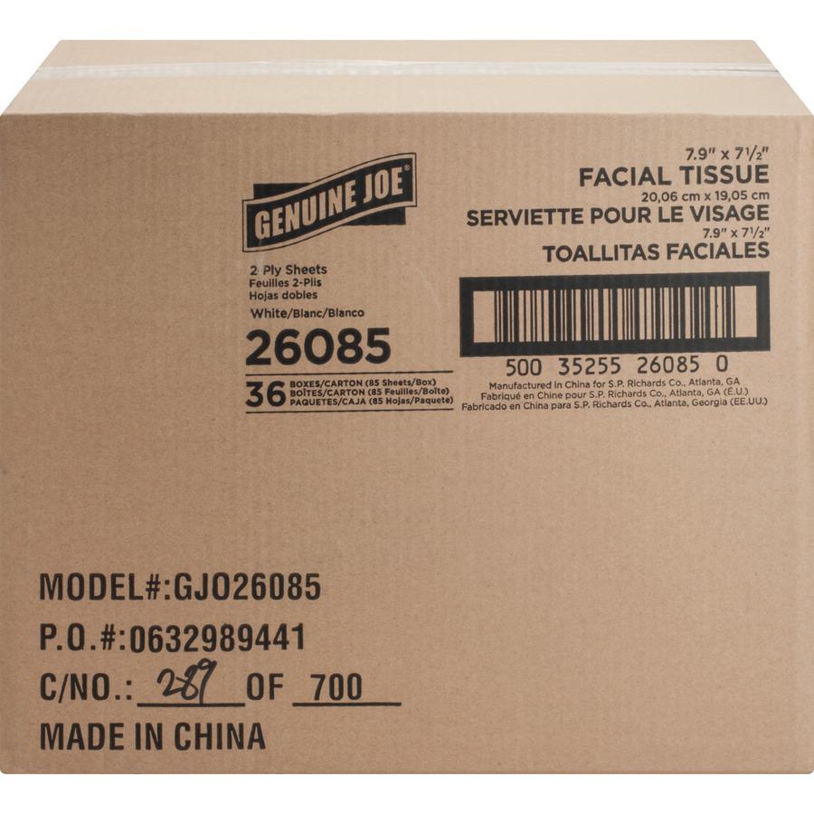Genuine Joe Cube Box Facial Tissue - 2 Ply - Interfolded - White - 85 Per Box - 1728 / Pallet. Picture 6