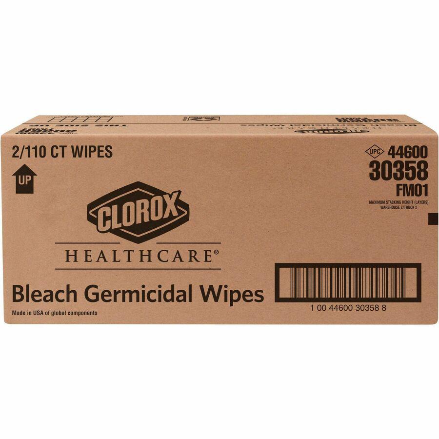 Clorox Healthcare Bleach Germicidal Wipes - Ready-To-Use - 12" Length x 12" Width - 110 / Canister - 2 / Carton - Anti-corrosive, Antibacterial - White. Picture 15