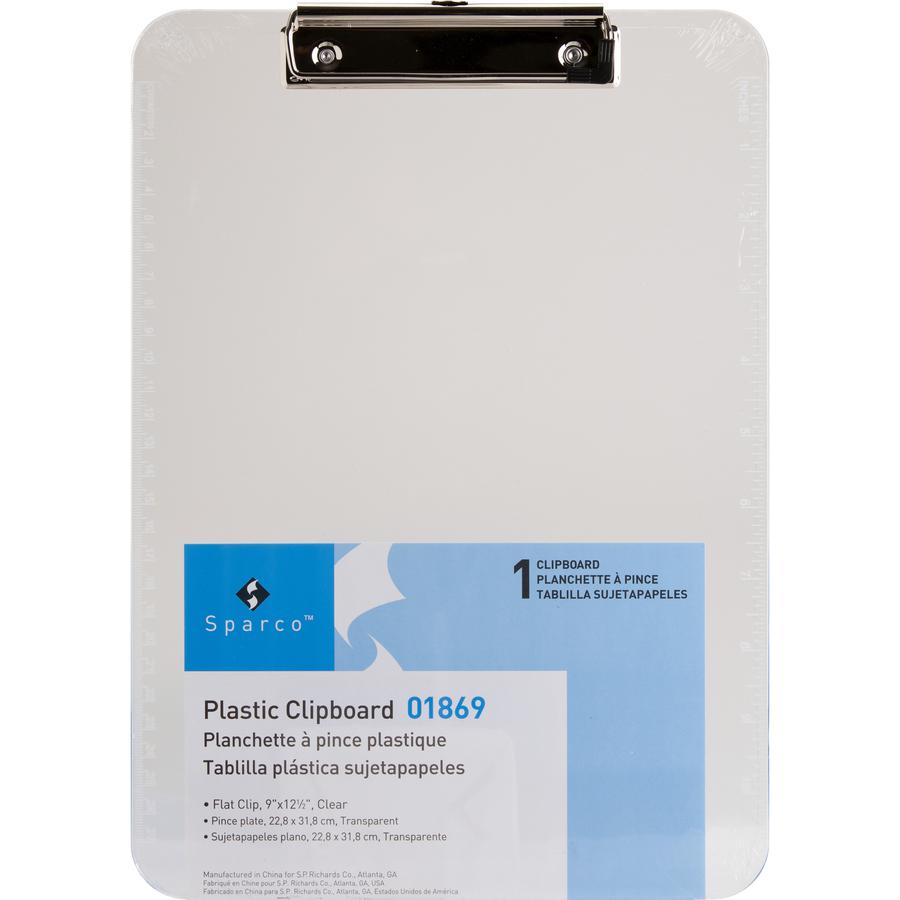 Business Source Flat Clip Clipboard - 9" x 12" - Plastic - Clear - 6 / Bundle. Picture 4