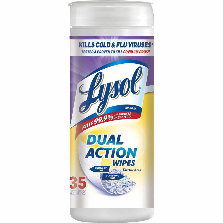 Lysol Dual Action Wipes - For Multi Surface - Citrus Scent - 35 / Canister - 12 / Carton - White/Purple. Picture 2