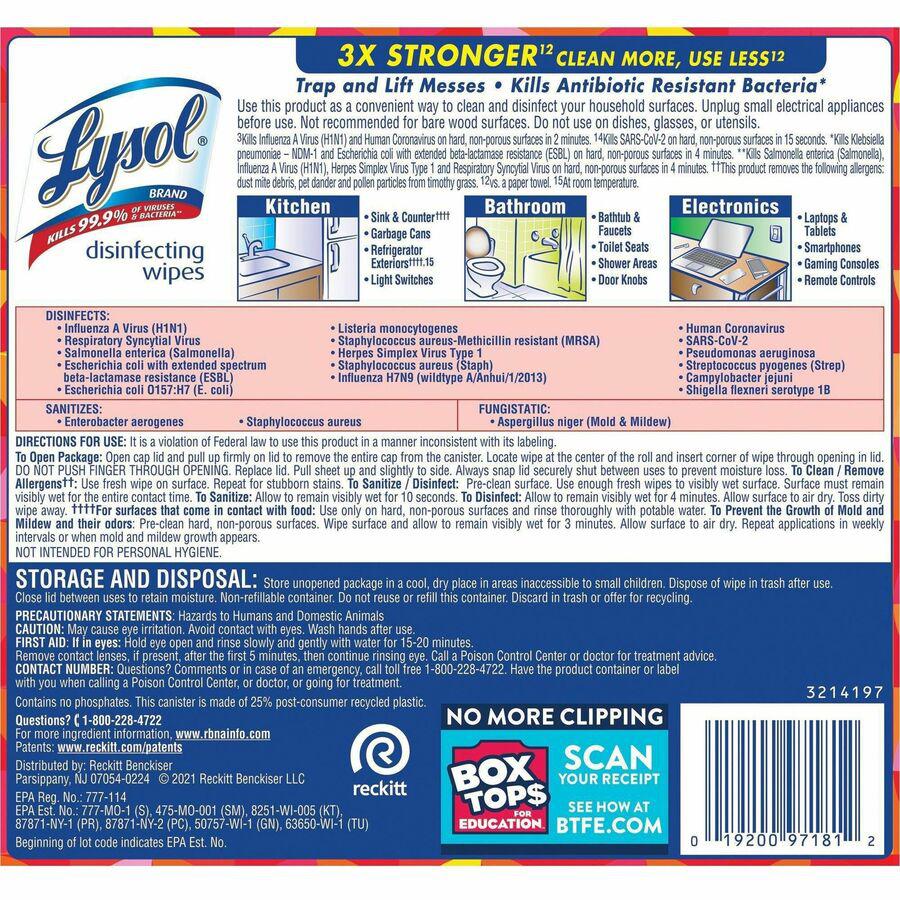 Lysol Brand New Day Disinfecting Wipes - Mango Scent - 80 / Canister - 6 / Carton - Disinfectant, Pre-moistened, Strong - White. Picture 15
