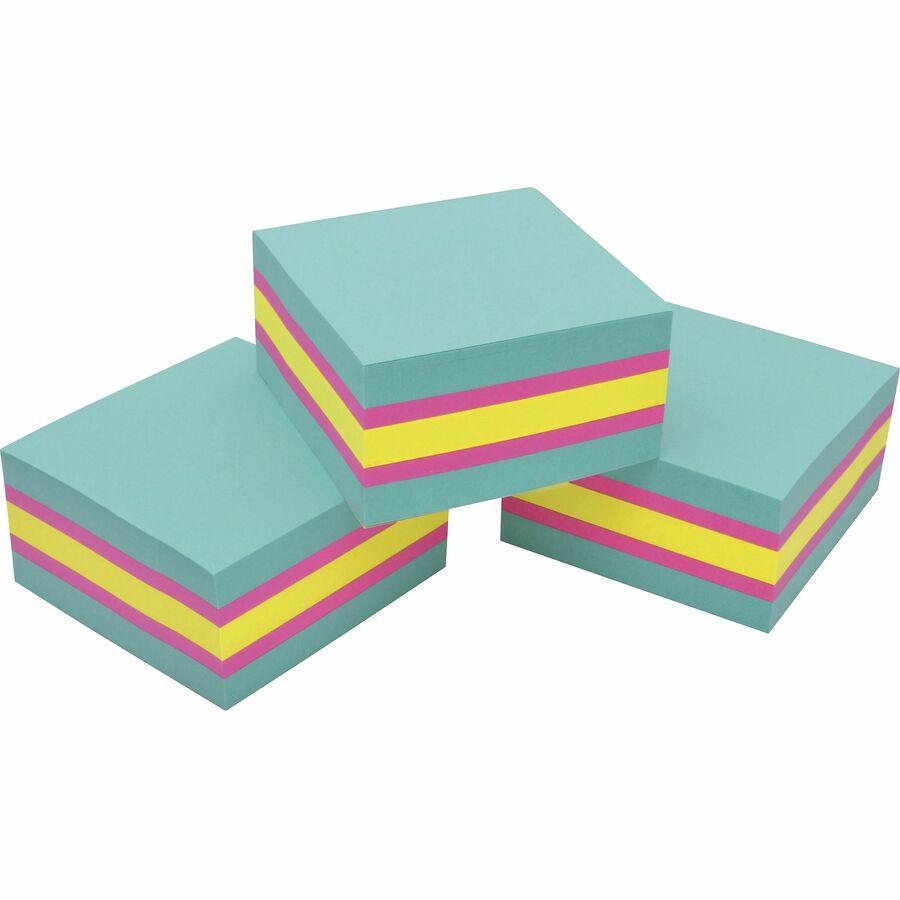 Post-it&reg; Super Sticky Notes Cube - 3" x 3" - Square - Aqua Splash, Sunnyside, Power Pink - 3 / Pack. Picture 3