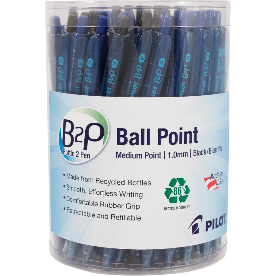 B2P Ball Point Retractable Pen - Medium Pen Point - 1 mm Pen Point Size - Retractable - Black, Blue - Assorted Barrel - 36 / Display Box. Picture 2