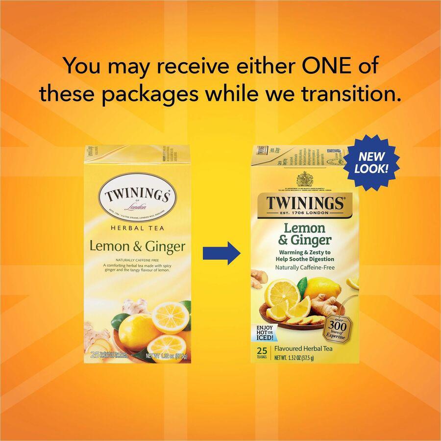 Twinings of London Lemon & Ginger Herbal Tea Bag - 1.3 oz - 25 / Box. Picture 9