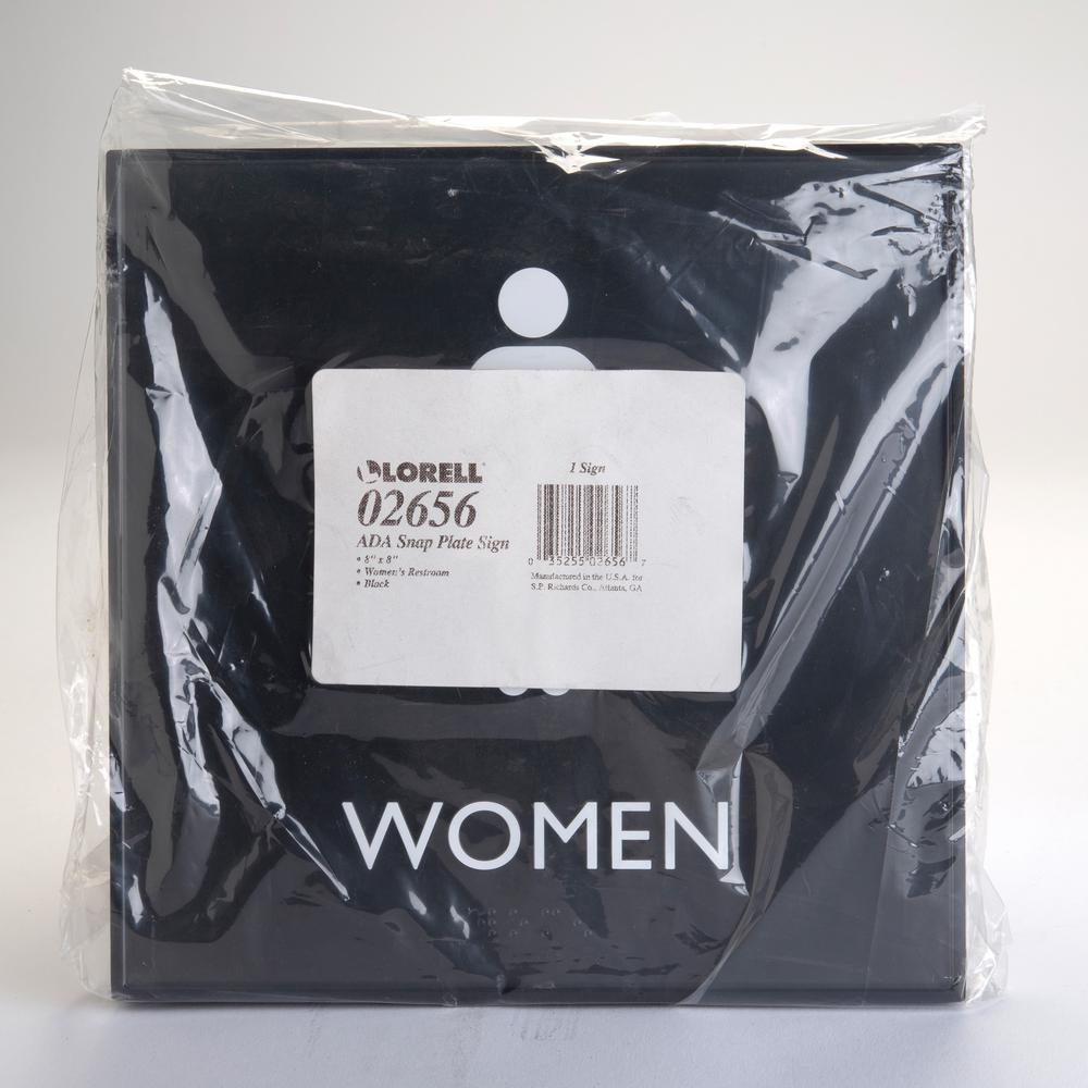 Lorell Women's Restroom Sign - 1 Each - Women Print/Message - 8" Width x 8" Height - Square Shape - Surface-mountable - Easy Readability, Injection-molded - Restroom, Architectural - Plastic - Black, . Picture 8
