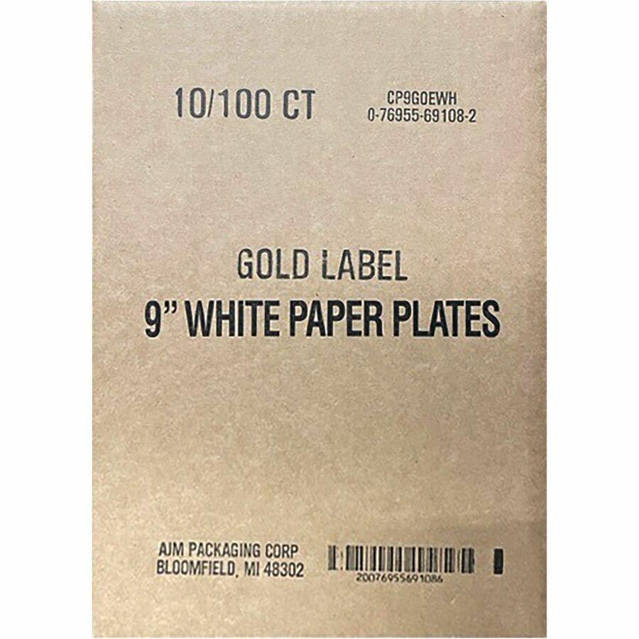AJM 9" Dinnerware Paper Plates - 100 / Pack - Serving - Disposable - Microwave Safe - 9" Diameter - White - Paper Body - 10 / Carton. Picture 8