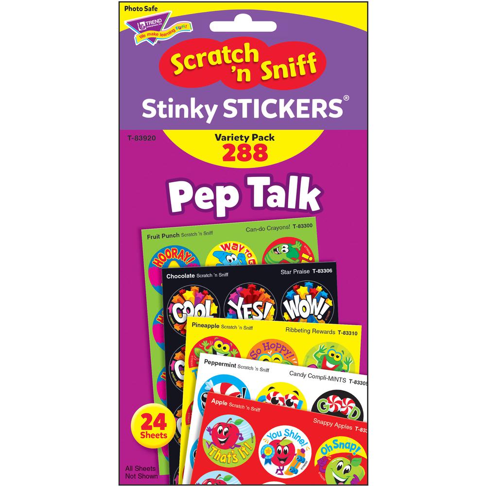 Trend Pep Talk Scratch 'n Sniff Stinky Stickers - Acid-free, Non-toxic, Photo-safe, Scented - 5.88" Height x 4.13" Width x 0.19" Length - Multicolor - 288 / Pack. Picture 2