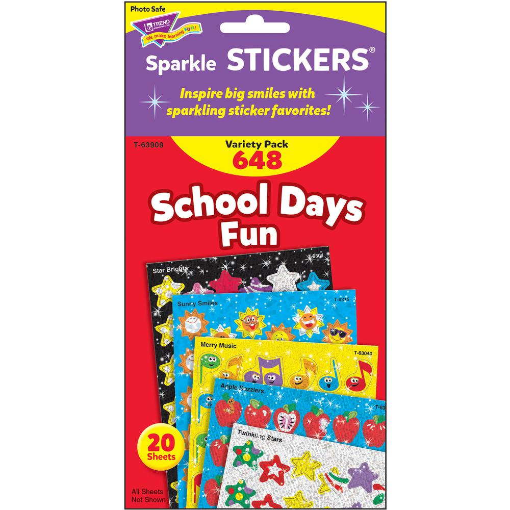 Trend Sparkle Stickers School Days Fun Stickers - Fun Theme/Subject - Apple Dazzlers, Twinkling Stars, Merry Music, Brilliant Birthday, Sunny Smile, Star Bright Shape - Acid-free, Non-toxic, Photo-saf. Picture 2