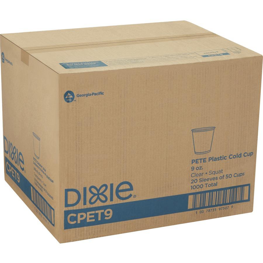 Dixie 9 oz Cold Cups by GP Pro - 50 / Pack - 20 / Carton - Clear - PETE Plastic - Restaurant, Soda, Sample, Iced Coffee, Breakroom, Lobby, Coffee Shop, Cold Drink, Beverage. Picture 4