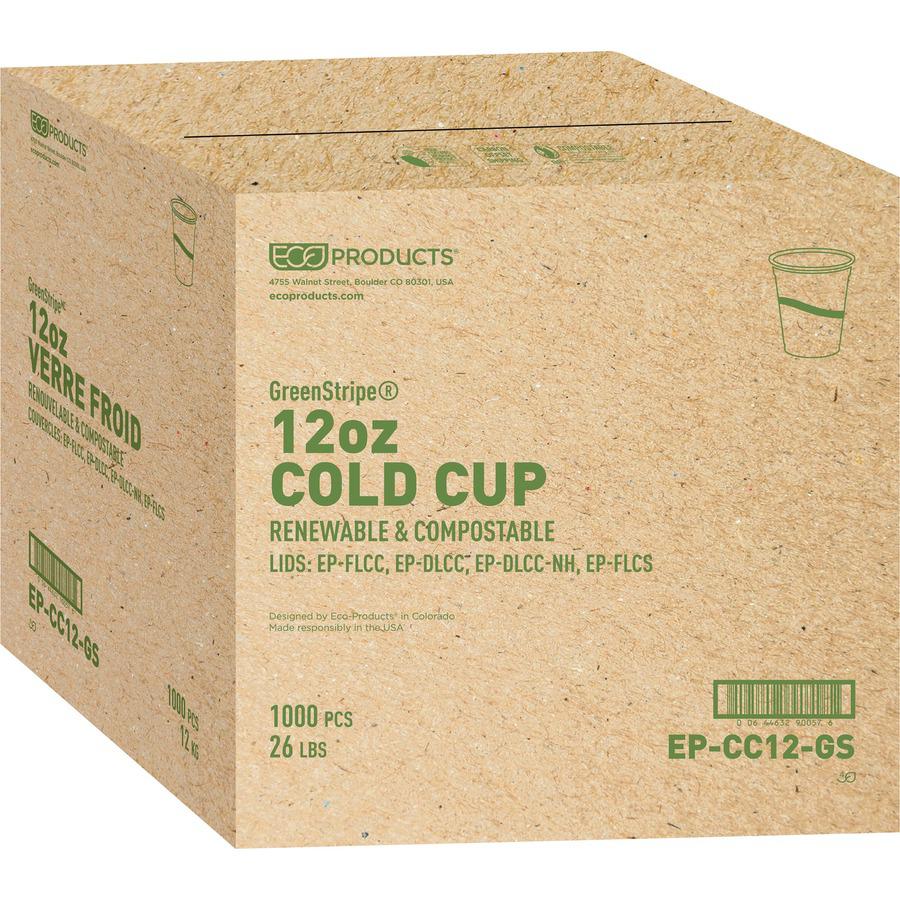 Eco-Products GreenStripe Cold Cups - 12 fl oz - 50 / Pack - Clear, Green - Polylactic Acid (PLA), Plastic - Cold Drink. Picture 2