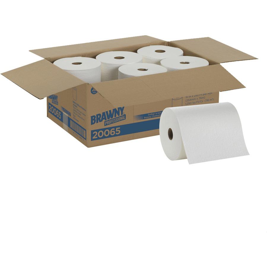 Brawny&reg; Professional D400 Disposable Shop Towel Refills - 9.90" x 13" - 250 Sheets/Roll - White - Cellulose - Disposable, Absorbent, Strong, Soft, Reusable - 6 Rolls Per Carton - 1 Carton. Picture 3