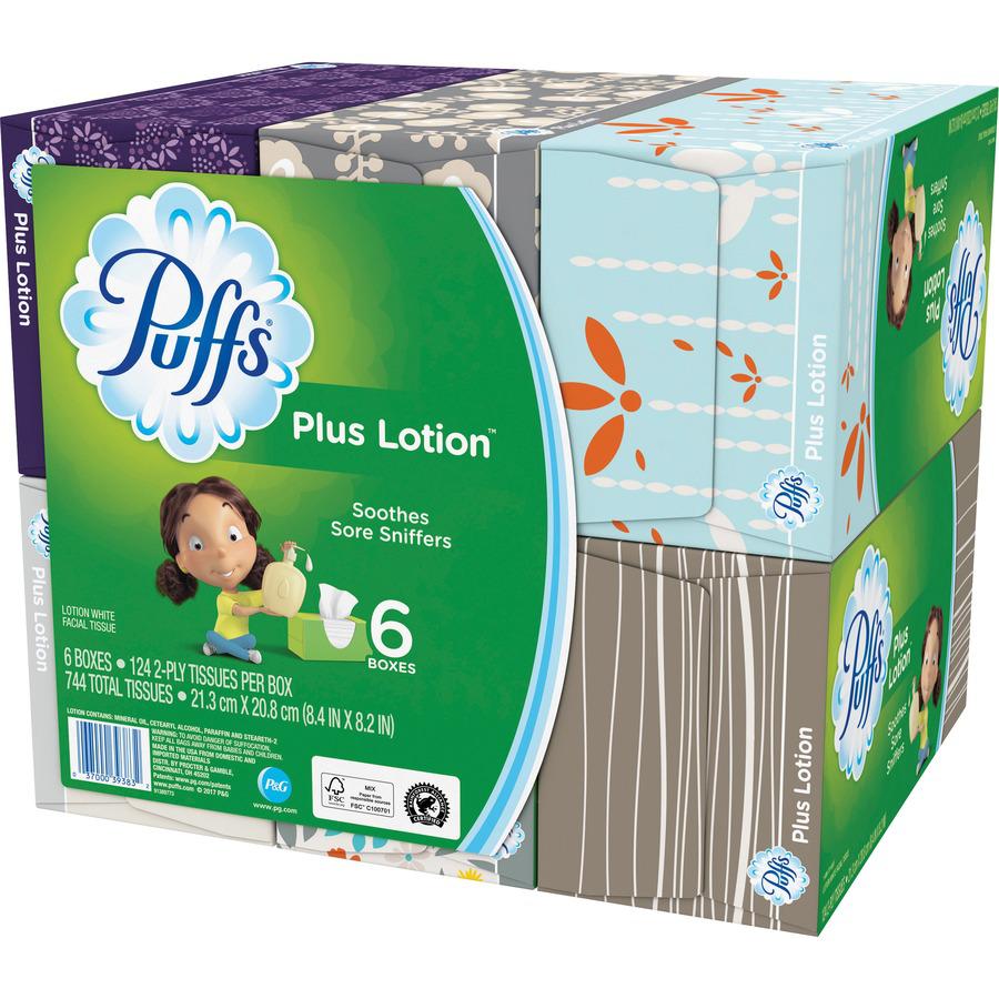 Puffs Plus Lotion Facial Tissue - 2 Ply - 8.20" x 8.40" - White - Soft, Durable - For Office Building, School, Hospital, Face - 6 / Pack. Picture 4