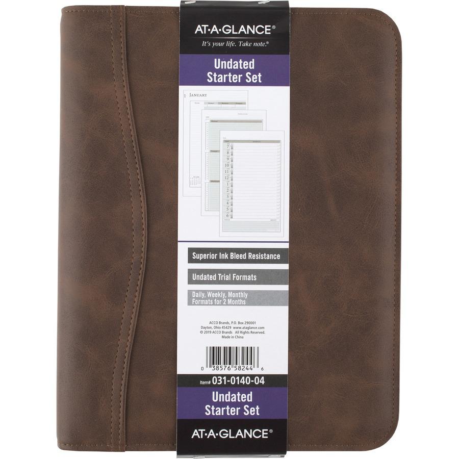 At-A-Glance Brown Zipcase Desk Binder Starter Set - 5 1/2" x 8 1/2" Sheet Size - 7 x Ring Fastener(s) - Imitation Leather - Brown - Refillable, Rugged, Zipper Closure, Storage Pocket, Notepad, Pen Loo. Picture 3