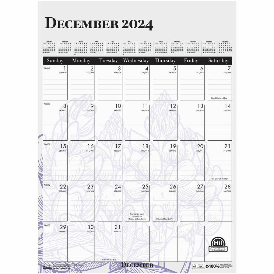 House of Doolittle Wild Flower Monthly Wall Calendar - Large Size - Julian Dates - Monthly - 12 Month - January - December - 1 Month Single Page Layout - Wire Bound - Chipboard - 16.5" Height x 12" Wi. Picture 17