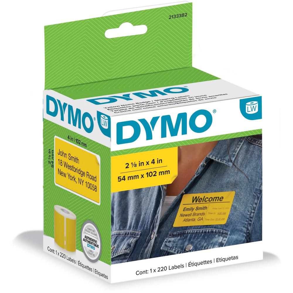 Dymo LabelWriter Name Badge Labels - 2 1/8" Height x 4" Width - Rectangle - Direct Thermal - Yellow - 220 / Roll - 1 Each. Picture 2