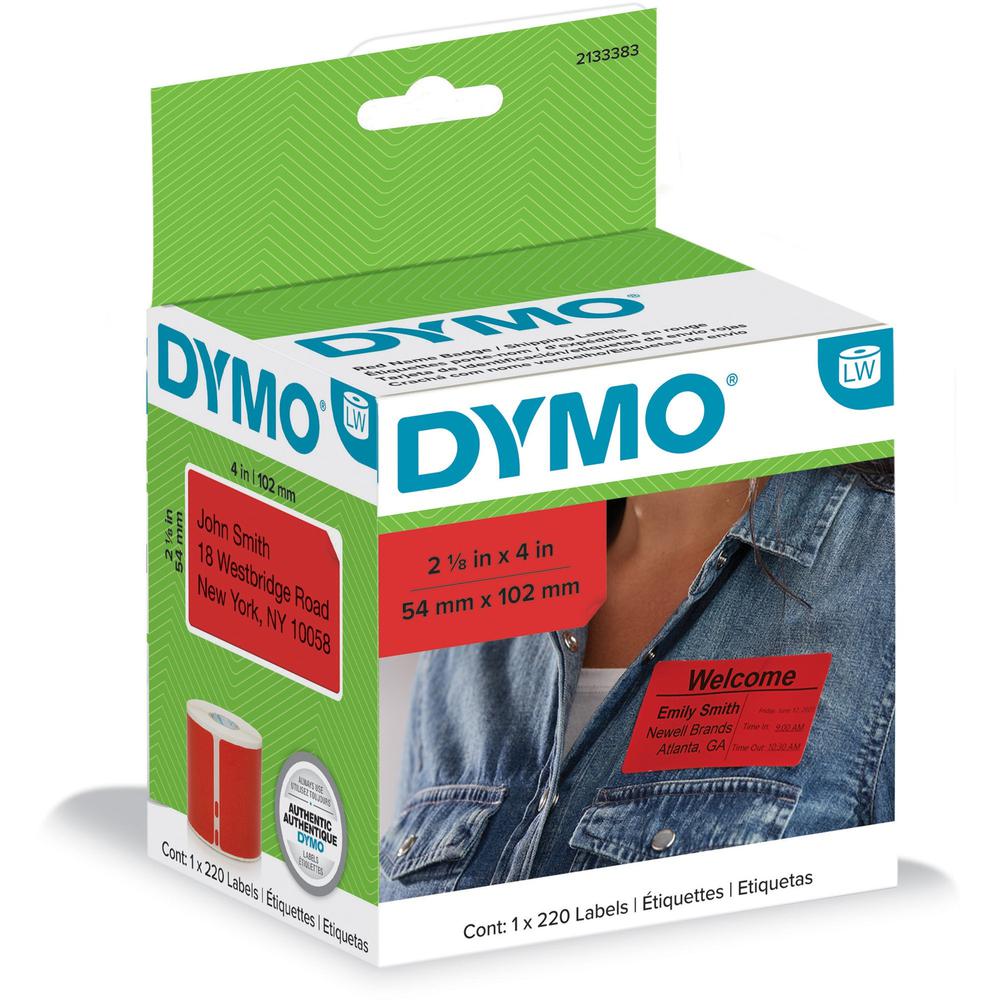 Dymo LabelWriter Name Badge Labels - 2 1/8" Height x 4" Width - Rectangle - Direct Thermal - Red - 220 / Roll - 1 Each. Picture 2