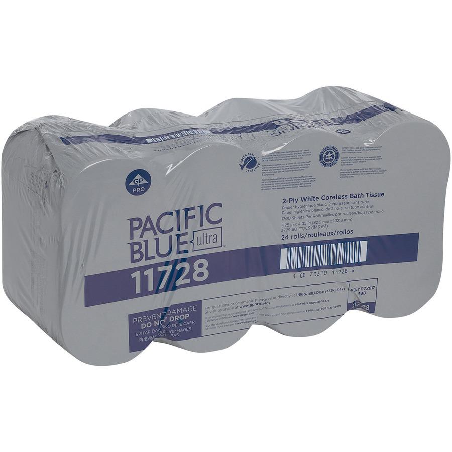 Pacific Blue Ultra Door Tissue Dispenser Refill - 2 Ply - 3.25" x 4.05" - White - 24 / Carton. Picture 2