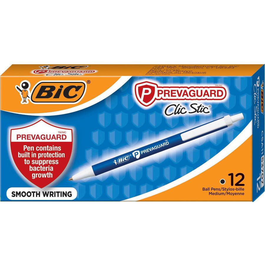 BIC PrevaGuard Clic Stic Antimicrobial Ballpoint Pen - Medium Pen Point - 1 mm Pen Point Size - Retractable - Blue - Blue Barrel - 1 Dozen. Picture 3