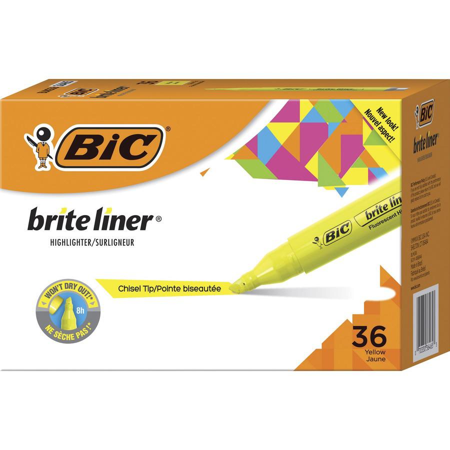 BIC Brite Liner Tank Highlighter - Fine Marker Point - Chisel Marker Point Style - Yellow - 36 / Pack. Picture 3