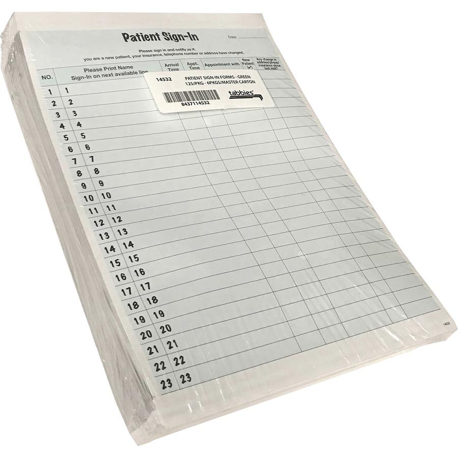 Tabbies Patient Sign-In Label Forms - 125 Sheet(s) - 11" x 8.50" Form Size - Letter - Green Sheet(s) - Paper - 125 / Pack. Picture 2