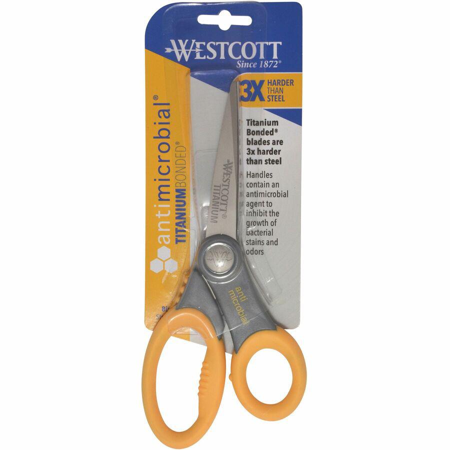 Westcott 8" Titanium Bonded Antimicrobial Scissors - Left/Right - Titanium - Straight Tip - Gray/Yellow - 1 Each. Picture 7