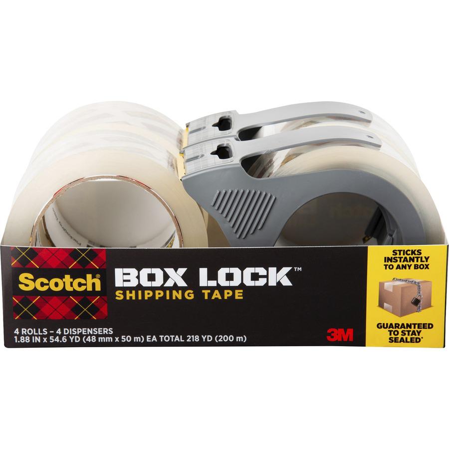 Scotch Box Lock Dispenser Packaging Tape - 55 yd Length x 1.88" Width - Dispenser Included - 4 / Pack - Clear. Picture 3