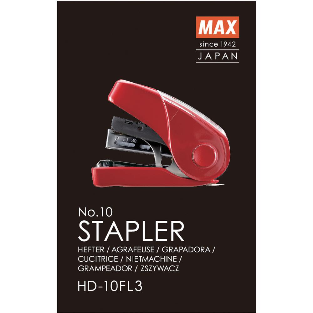 MAX Flat Clinch Mini Stapler - 25 Sheets Capacity - 1 Each - Red. Picture 2