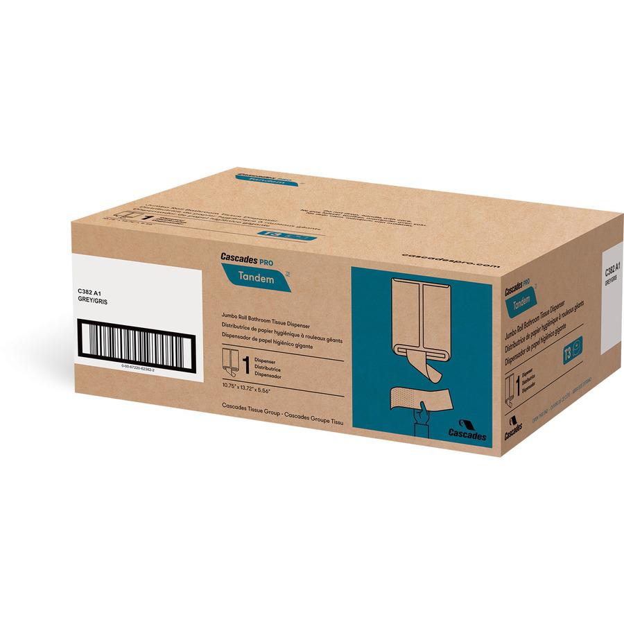 Cascades PRO Tandem Jumbo Toilet Paper Dispenser, Single Roll (C382) - Touchless, Roll Dispenser - 1 x Roll - 13.8" Height x 10.8" Width x 5.6" Depth - Dark Gray - Hygienic, Jam Resistant - 1 Each. Picture 4