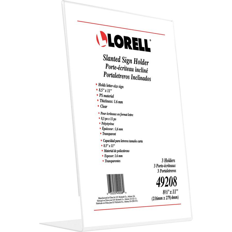 Lorell L-base Slanted Sign Holder Stand - Support 8.50" x 11" Media - Acrylic - 3 / Pack - Clear. Picture 10