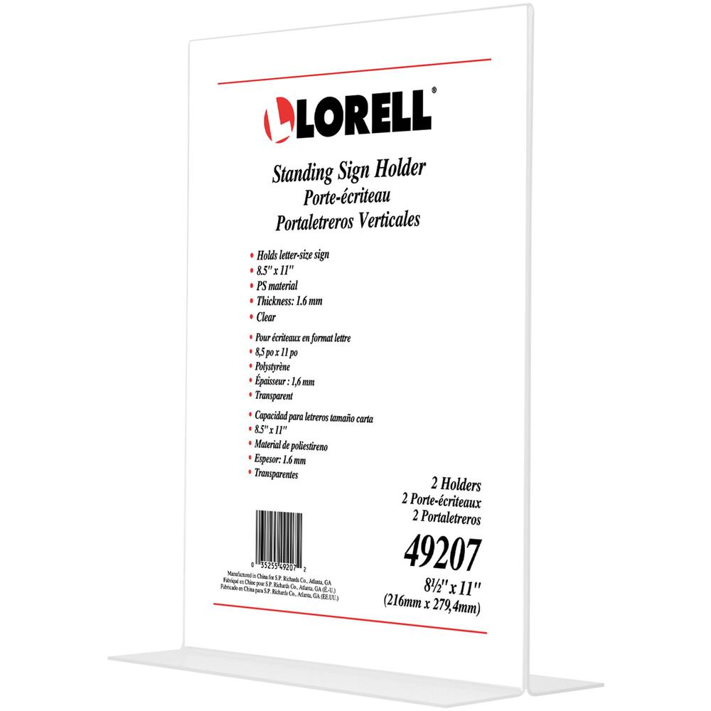 Lorell T-base Standing Sign Holders - Support 8.50" x 11" Media - Acrylic - 2 / Pack - Clear. Picture 2